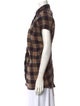 Hatch Wool Plaid Print Button-Up Top