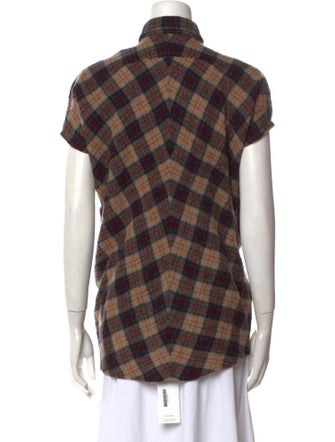Hatch Wool Plaid Print Button-Up Top