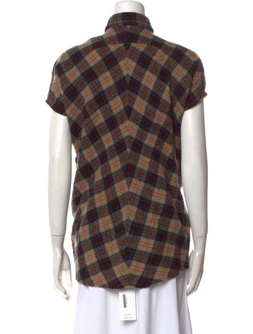 Hatch Wool Plaid Print Button-Up Top