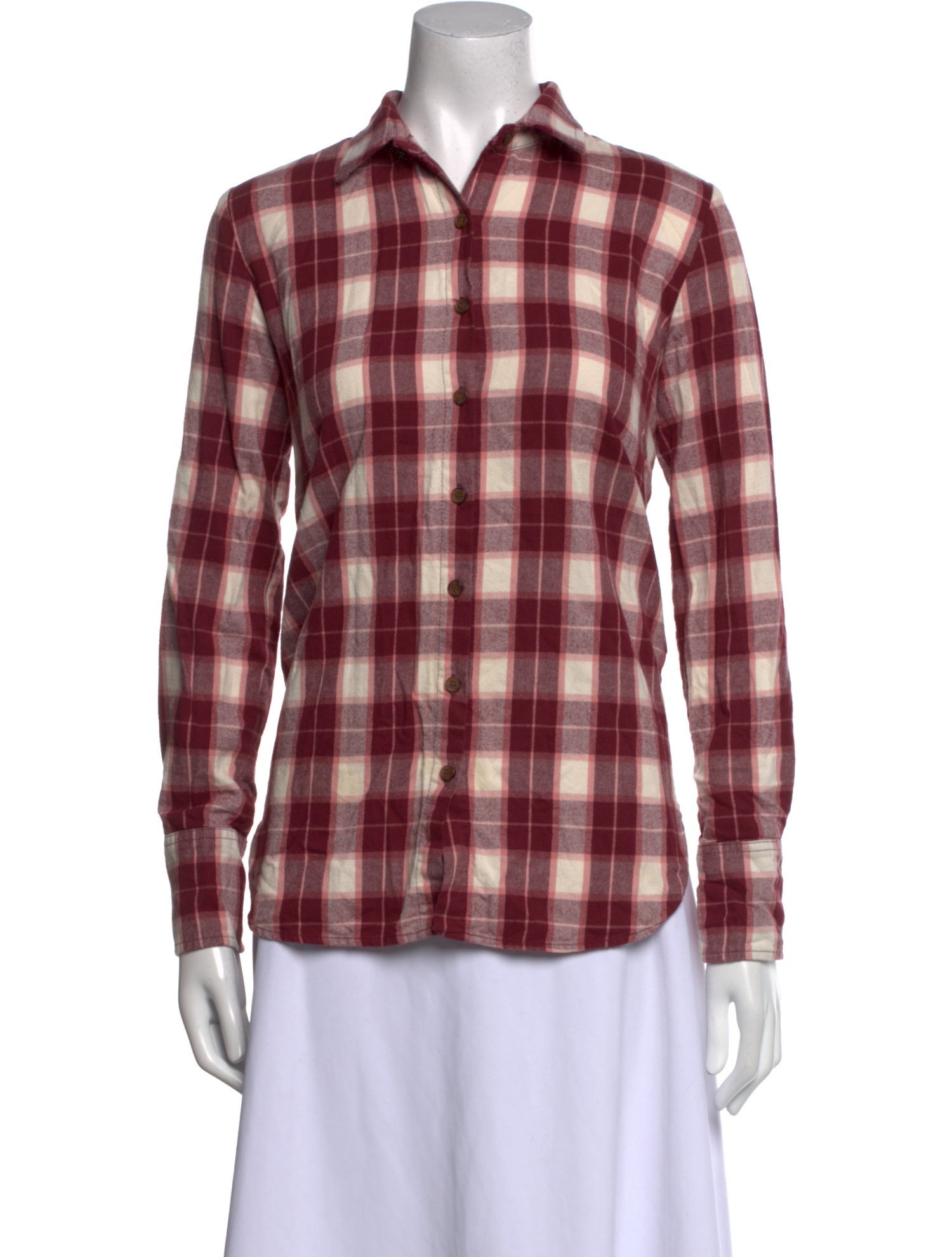 Hatch Plaid Print Long Sleeve Button-Up Top
