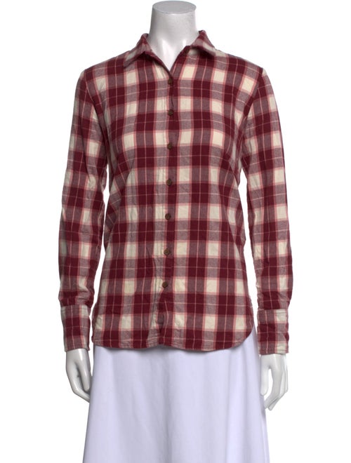 Hatch Plaid Print Long Sleeve Button-Up Top