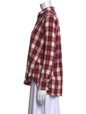 Hatch Plaid Print Long Sleeve Button-Up Top