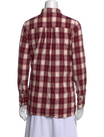 Hatch Plaid Print Long Sleeve Button-Up Top