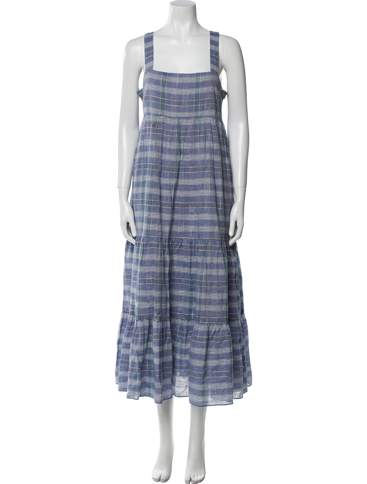 Hatch Plaid Print Midi Length Dress