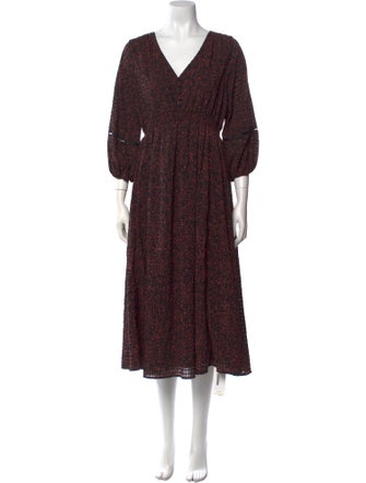 Hatch Floral Print Midi Length Dress