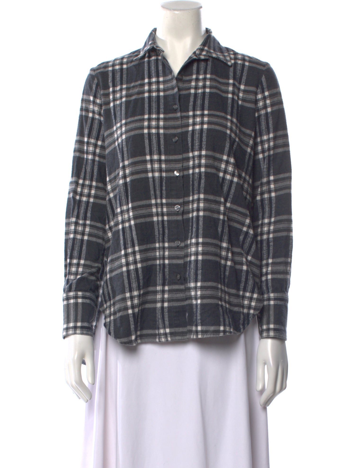 Hatch Plaid Print Long Sleeve Button-Up Top