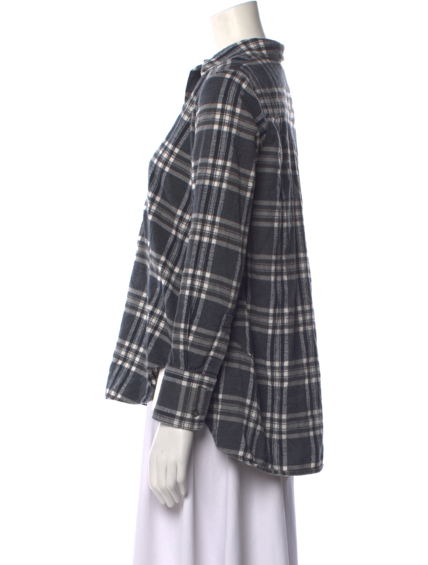 Hatch Plaid Print Long Sleeve Button-Up Top