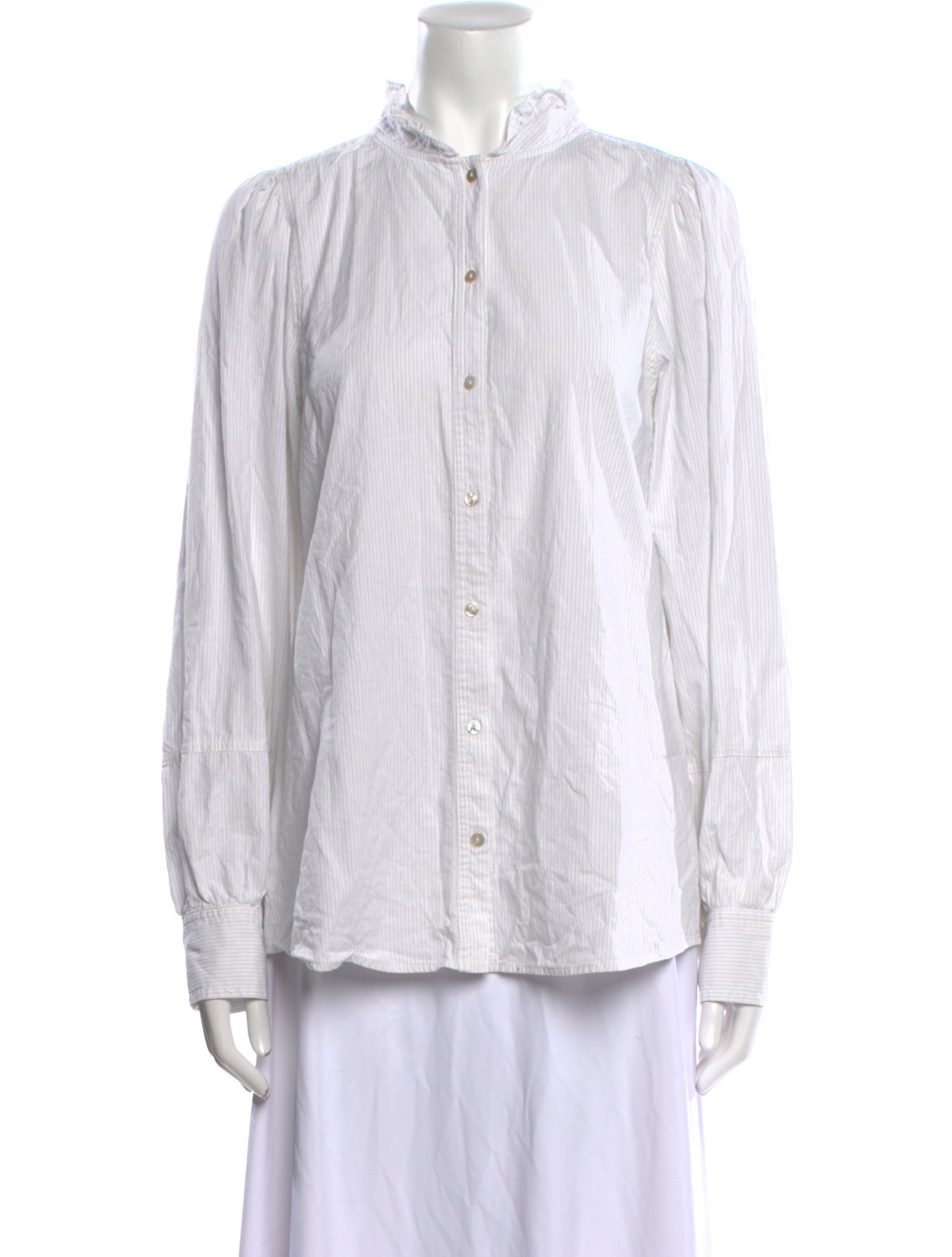 Hatch Striped Mock Neck Button-Up Top