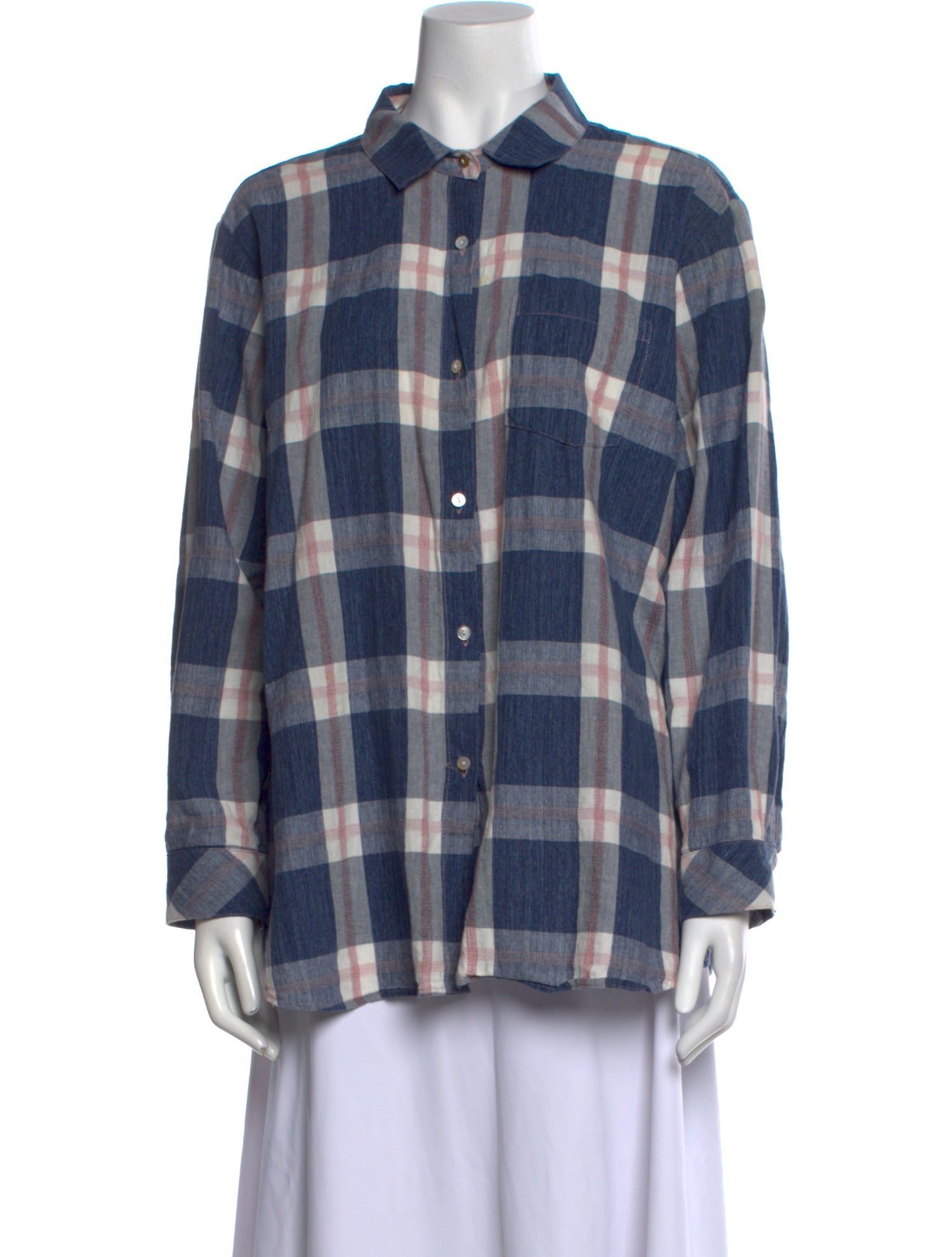 Hatch Plaid Print Long Sleeve Button-Up Top