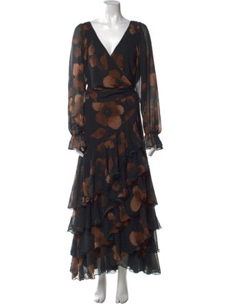 Hatch Floral Print Midi Length Dress