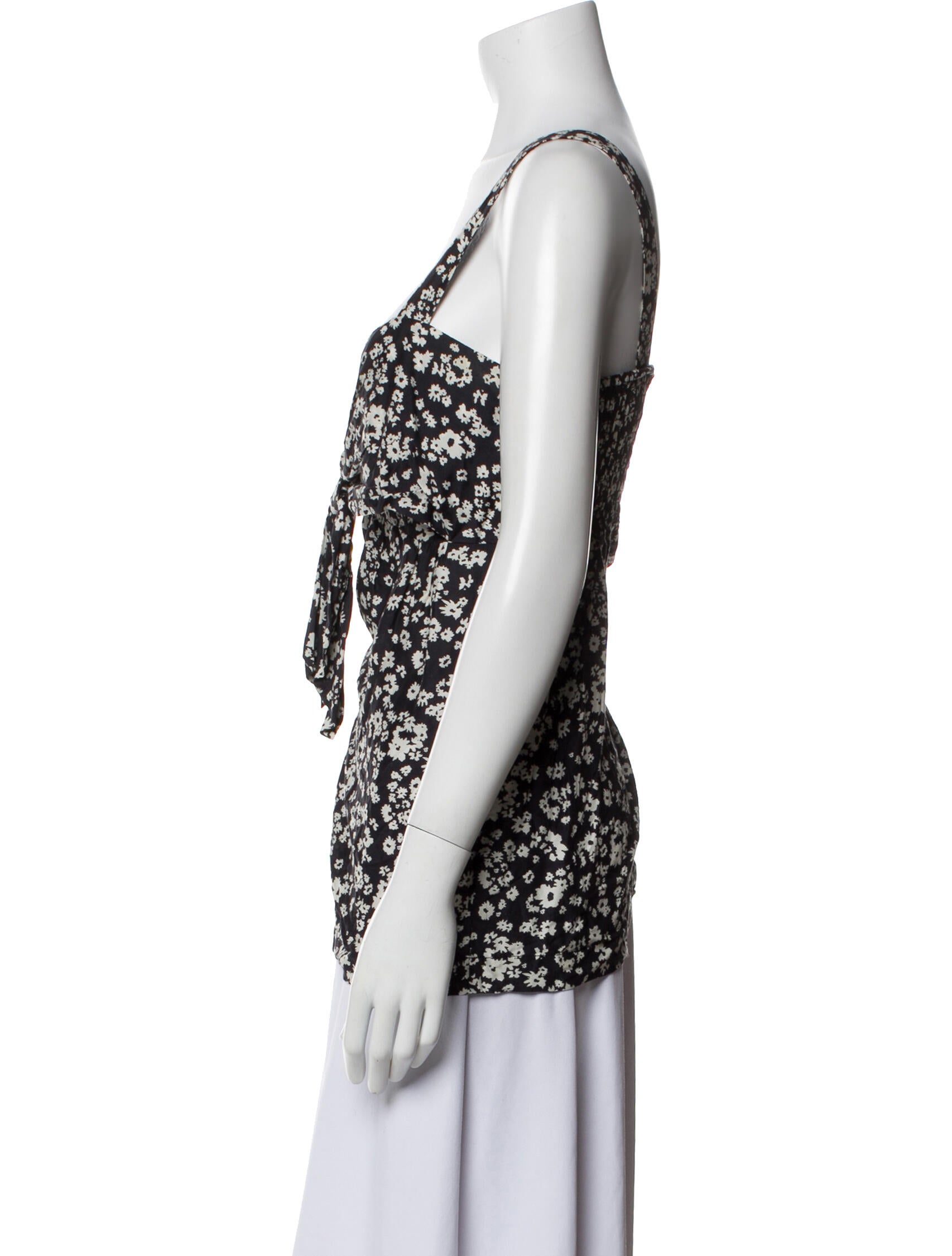 Hatch Floral Print Square Neckline Top