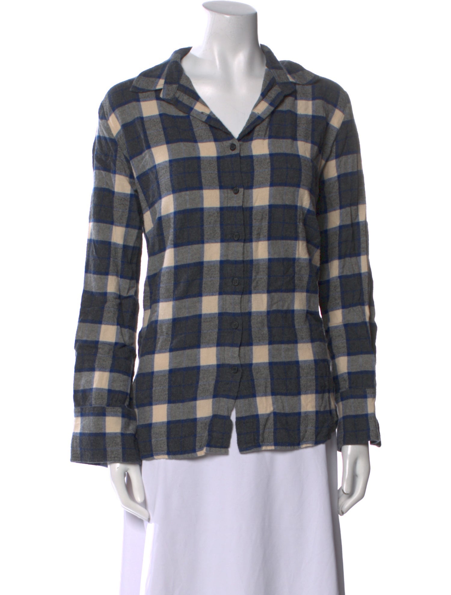Hatch Plaid Print Long Sleeve Button-Up Top