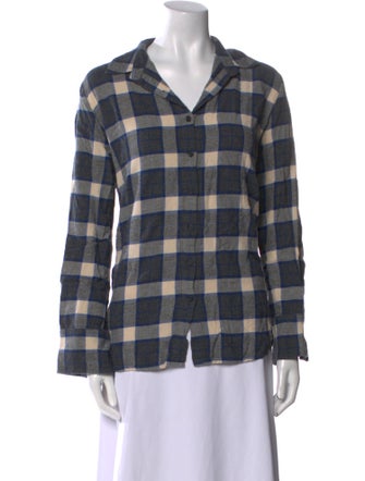 Hatch Plaid Print Long Sleeve Button-Up Top