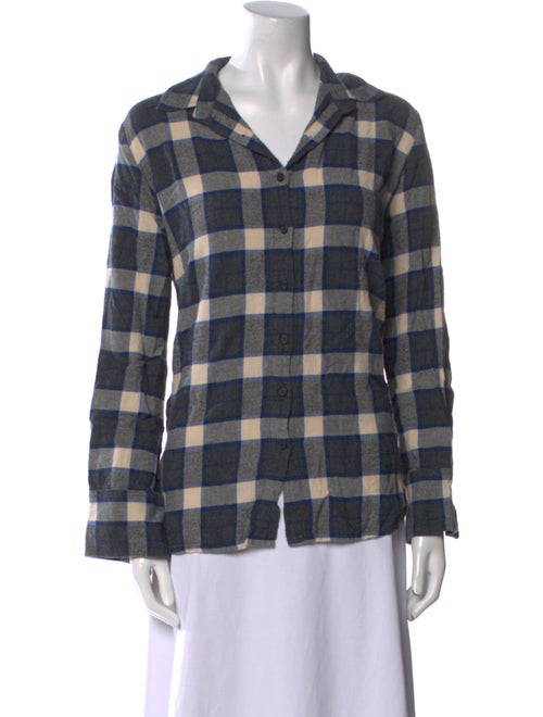 Hatch Plaid Print Long Sleeve Button-Up Top
