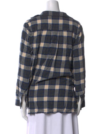 Hatch Plaid Print Long Sleeve Button-Up Top
