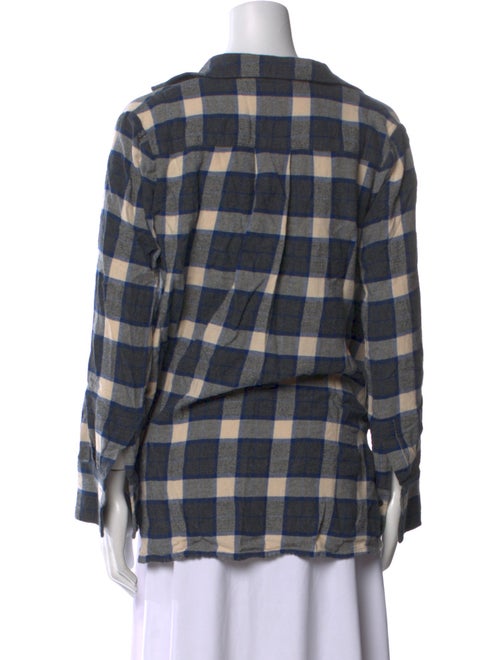 Hatch Plaid Print Long Sleeve Button-Up Top