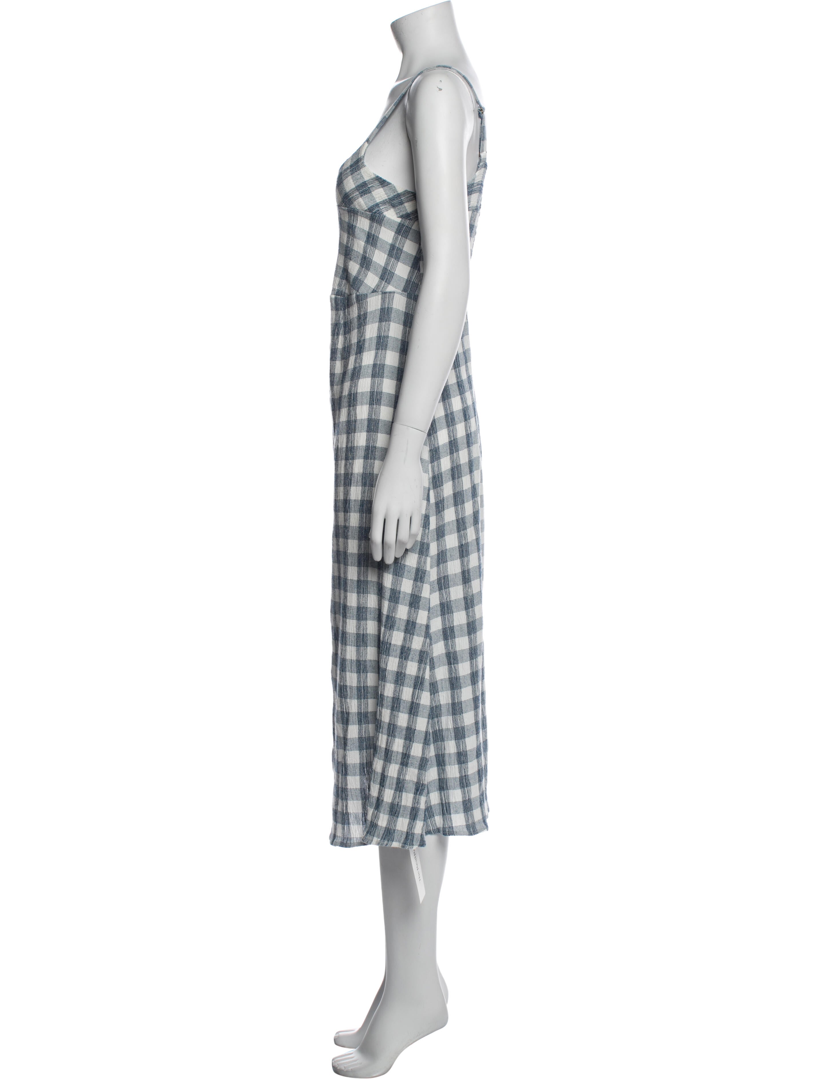 Hatch Plaid Print Midi Length Dress