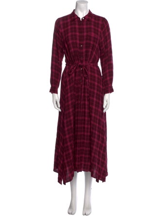 Hatch Plaid Print Long Dress