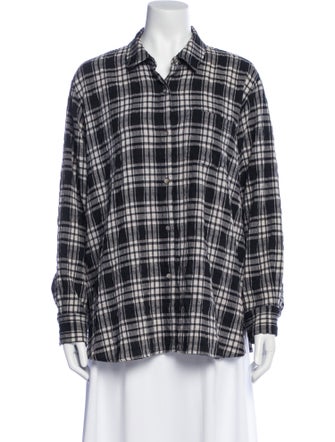 Hatch Plaid Print Long Sleeve Button-Up Top