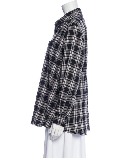 Hatch Plaid Print Long Sleeve Button-Up Top