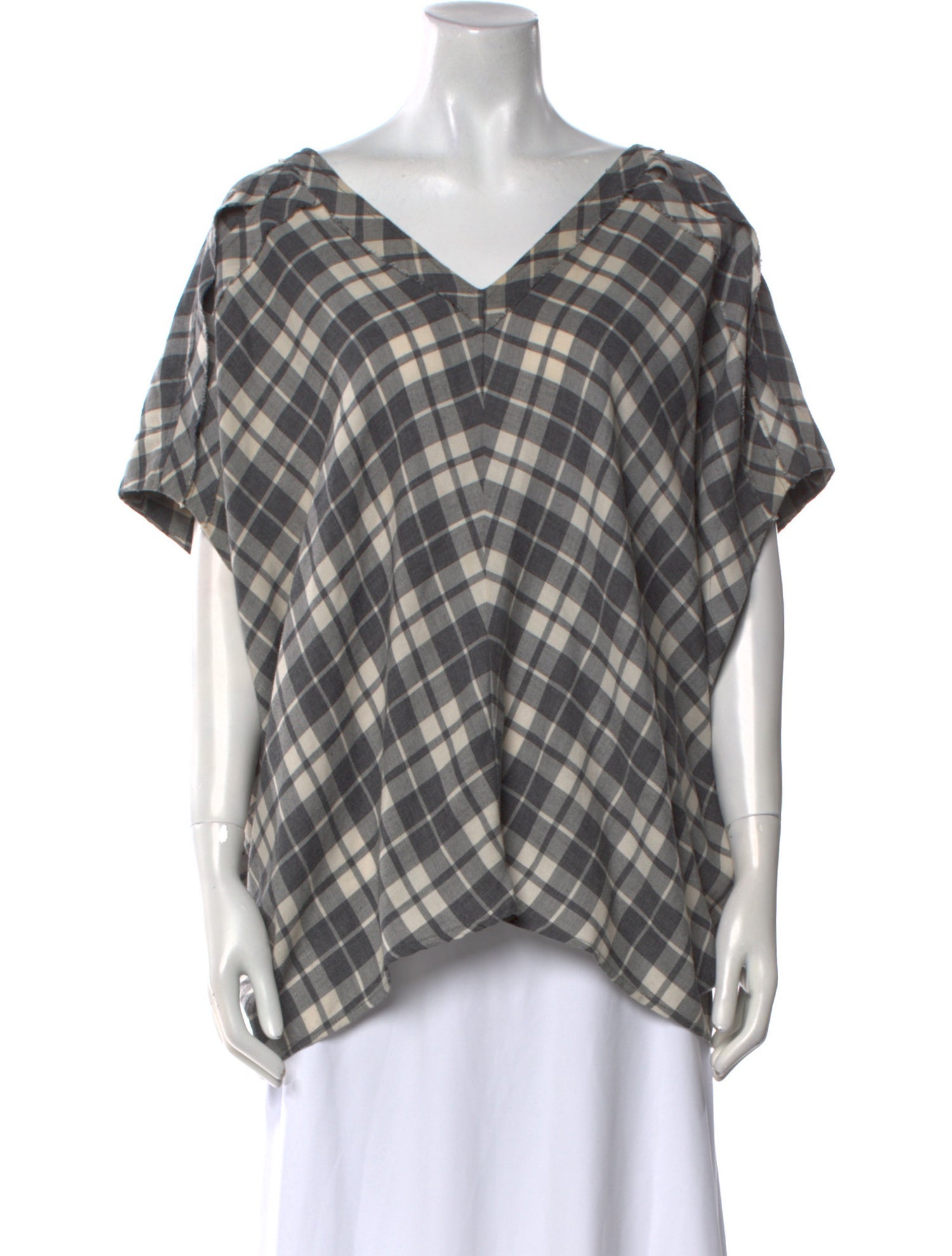 Hatch Plaid Print V-Neck Tunic