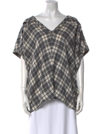 Hatch Plaid Print V-Neck Tunic