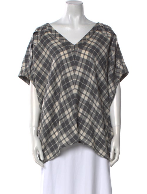 Hatch Plaid Print V-Neck Tunic