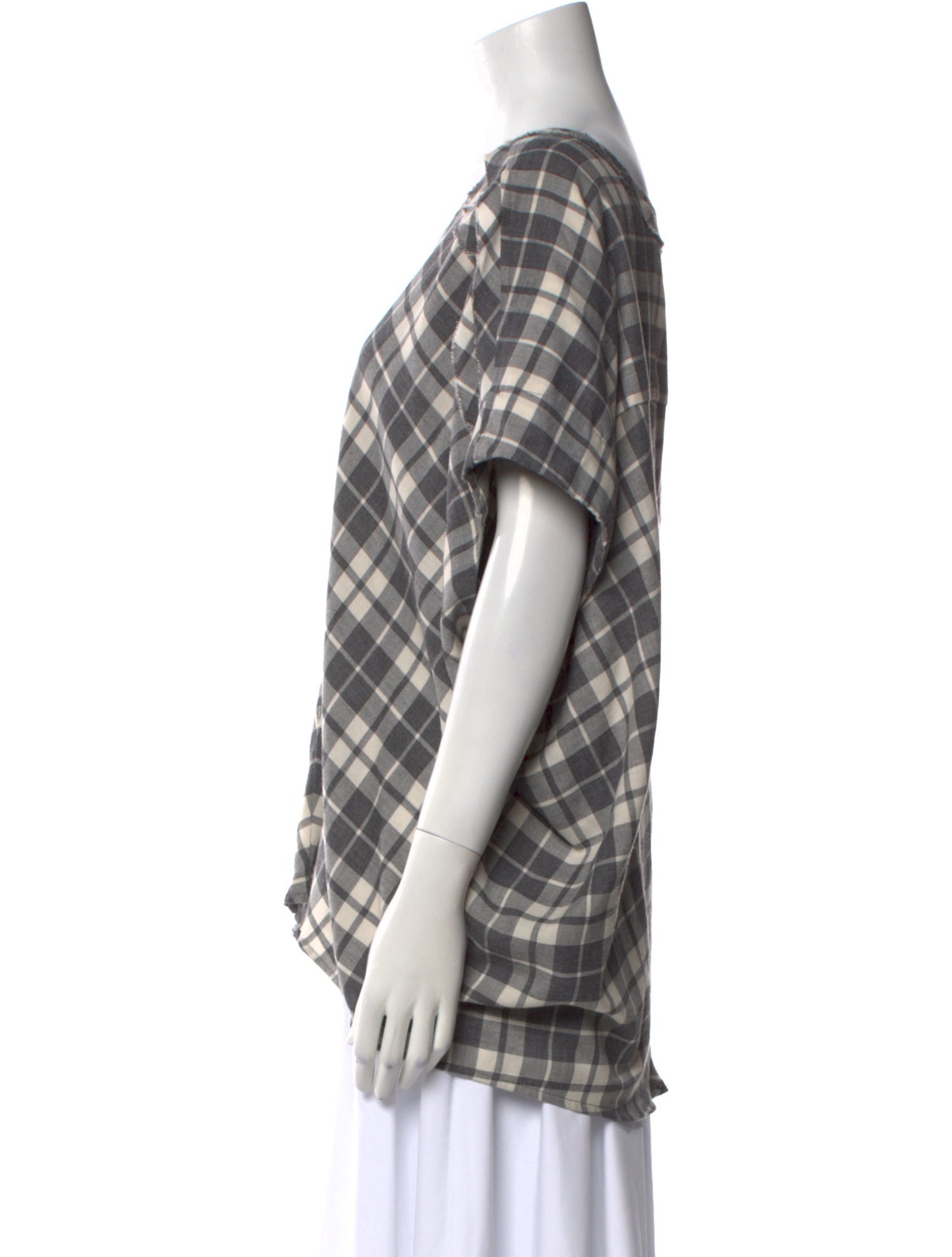 Hatch Plaid Print V-Neck Tunic