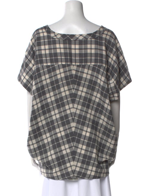 Hatch Plaid Print V-Neck Tunic