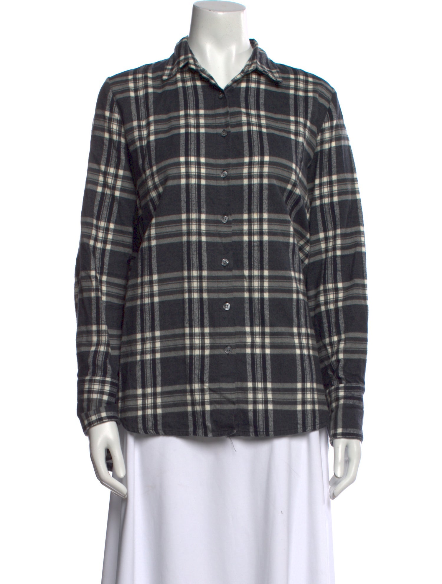 Hatch Plaid Print Long Sleeve Button-Up Top