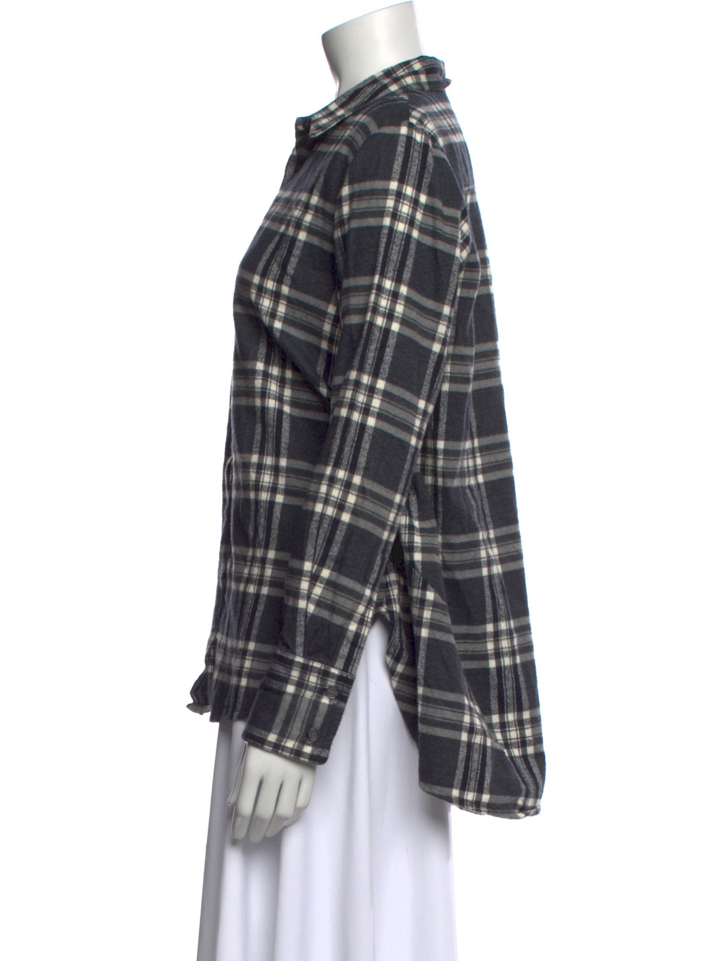 Hatch Plaid Print Long Sleeve Button-Up Top