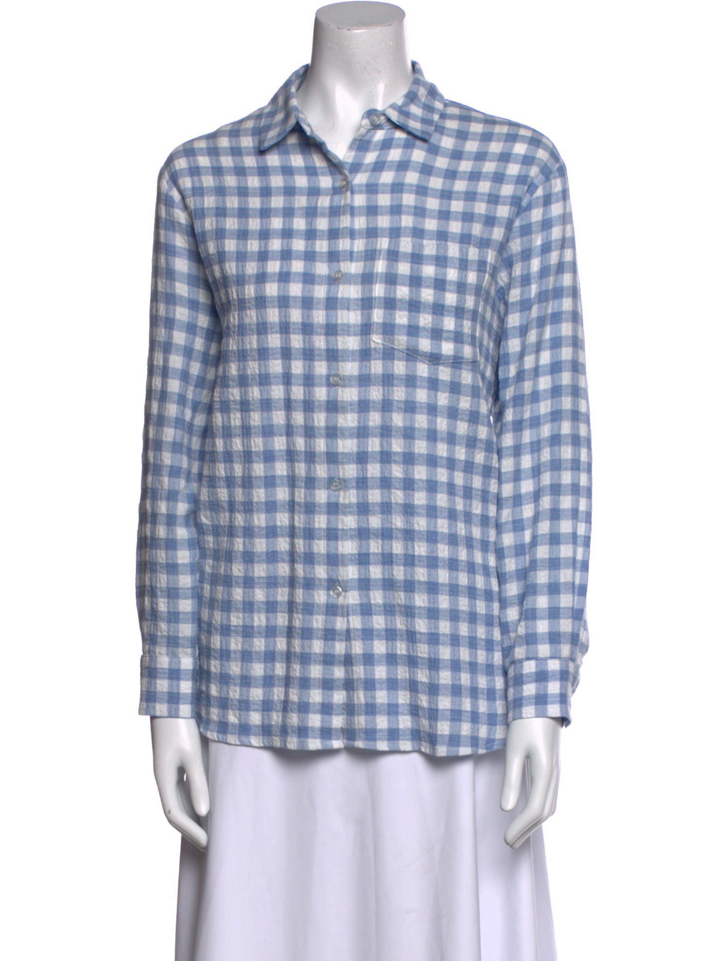 Hatch Plaid Print Long Sleeve Button-Up Top