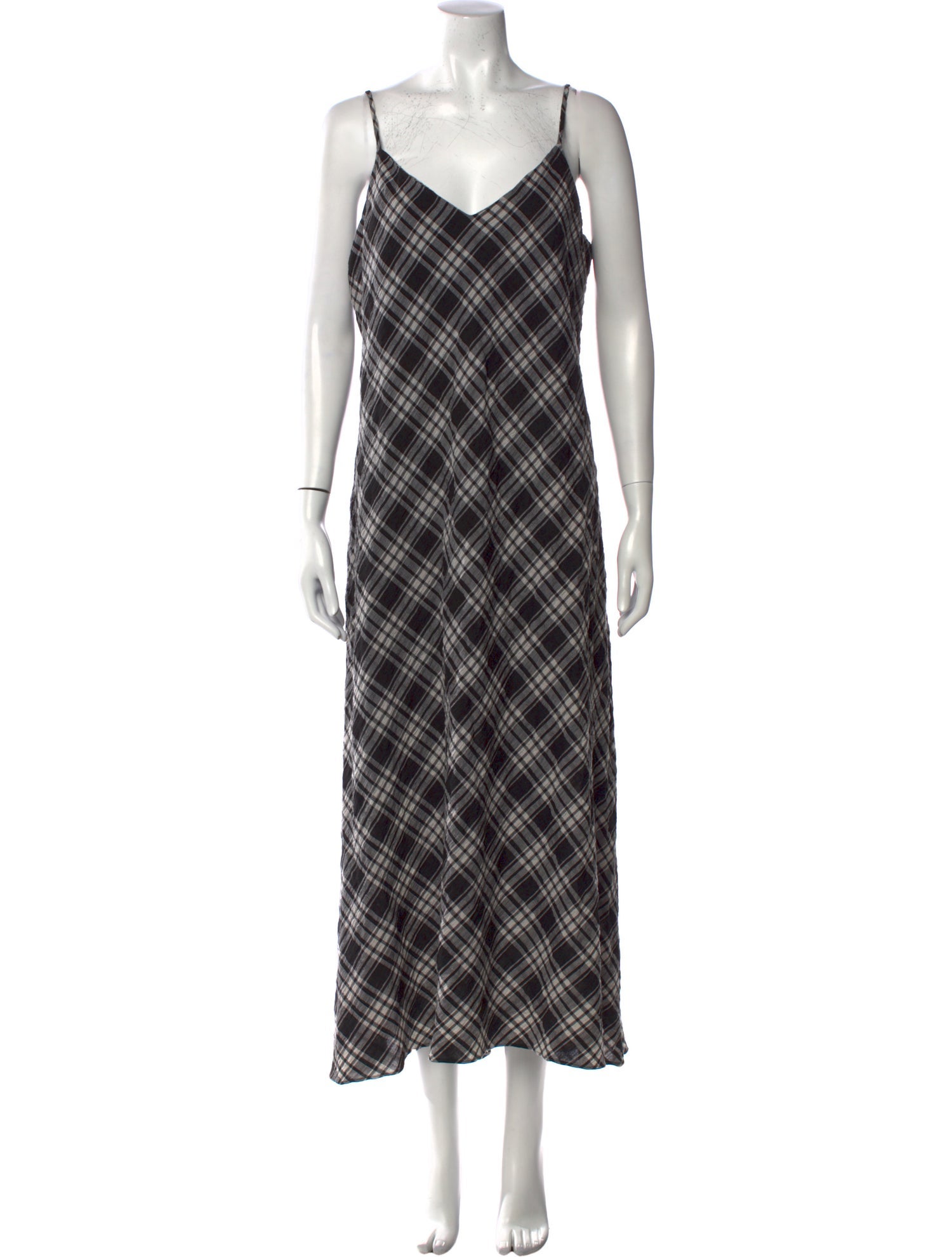 Hatch Plaid Print Midi Length Dress