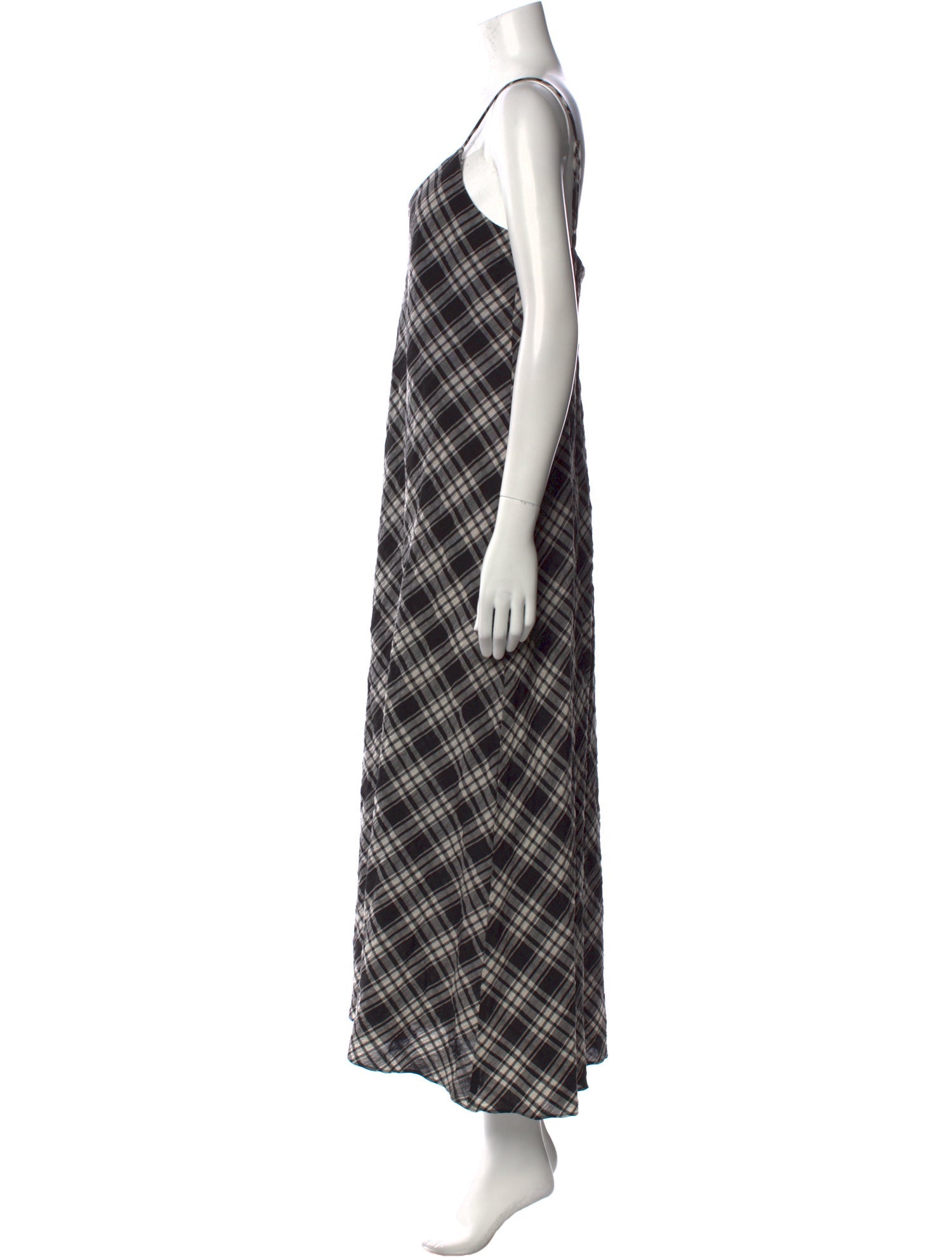 Hatch Plaid Print Midi Length Dress