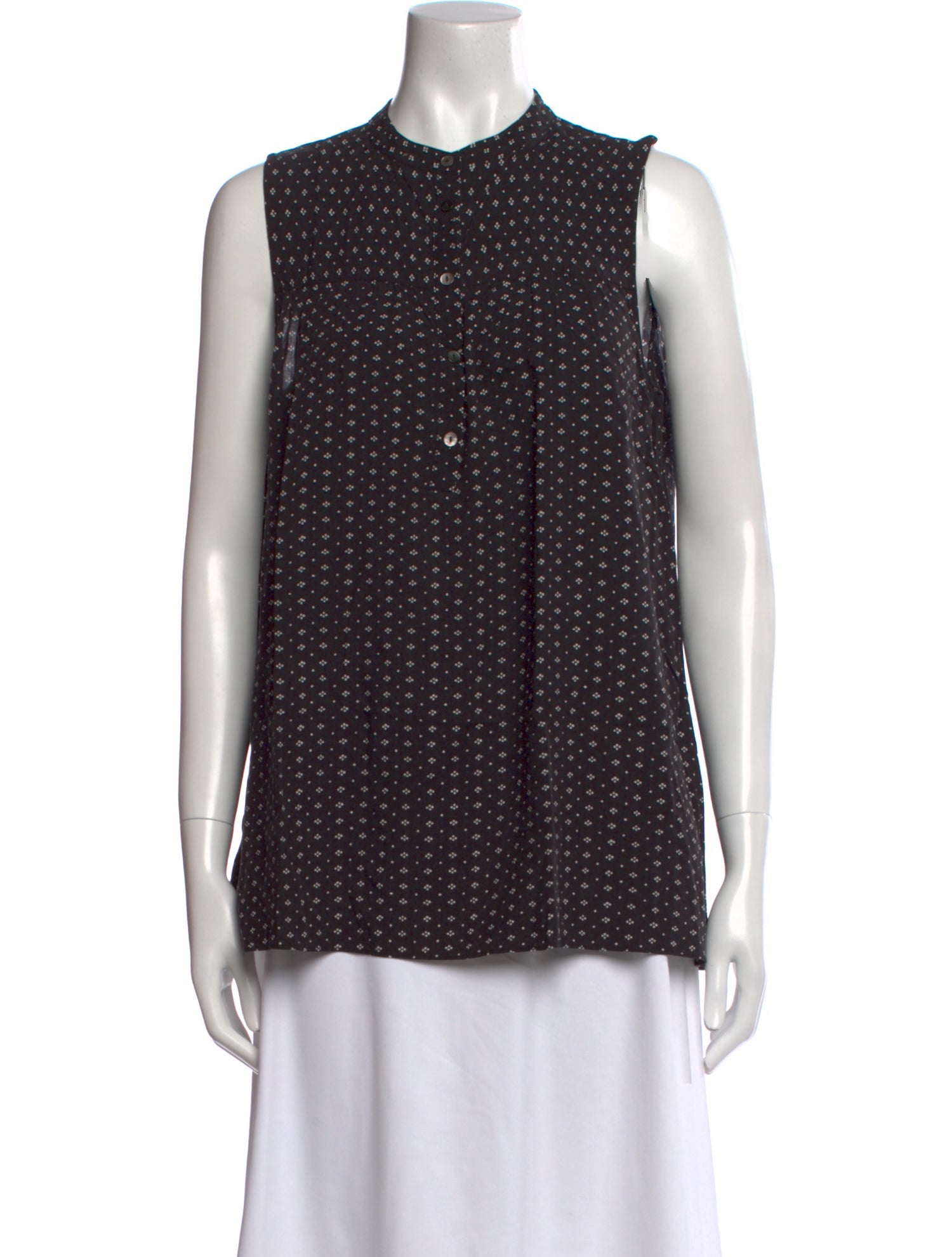 Hatch Printed Crew Neck Button-Up Top