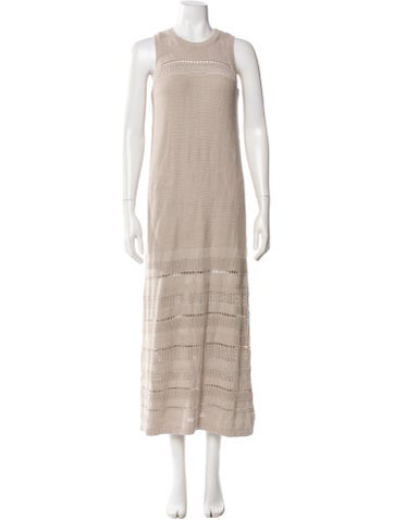 Pre-owned Hatch Crew Neck Long Dress In Neutral