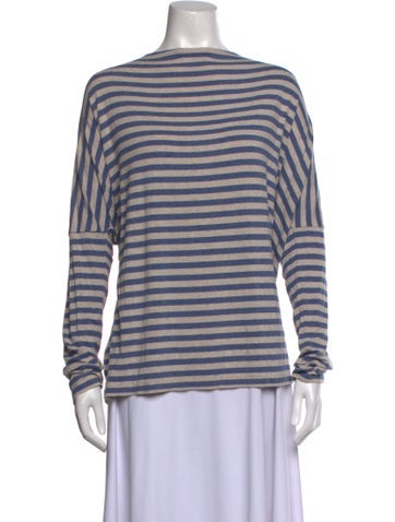Pre-owned Hatch Striped Scoop Neck Top In Blue