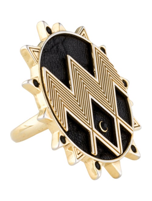 House of Harlow 1960 Leather & Crystal Sunbright Cocktail Ring