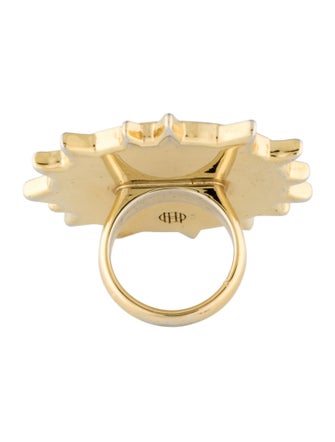 House of Harlow 1960 Leather & Crystal Sunbright Cocktail Ring