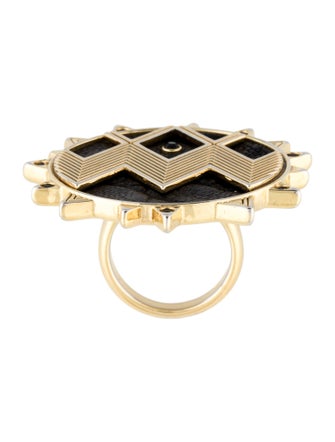 House of Harlow 1960 Leather & Crystal Sunbright Cocktail Ring