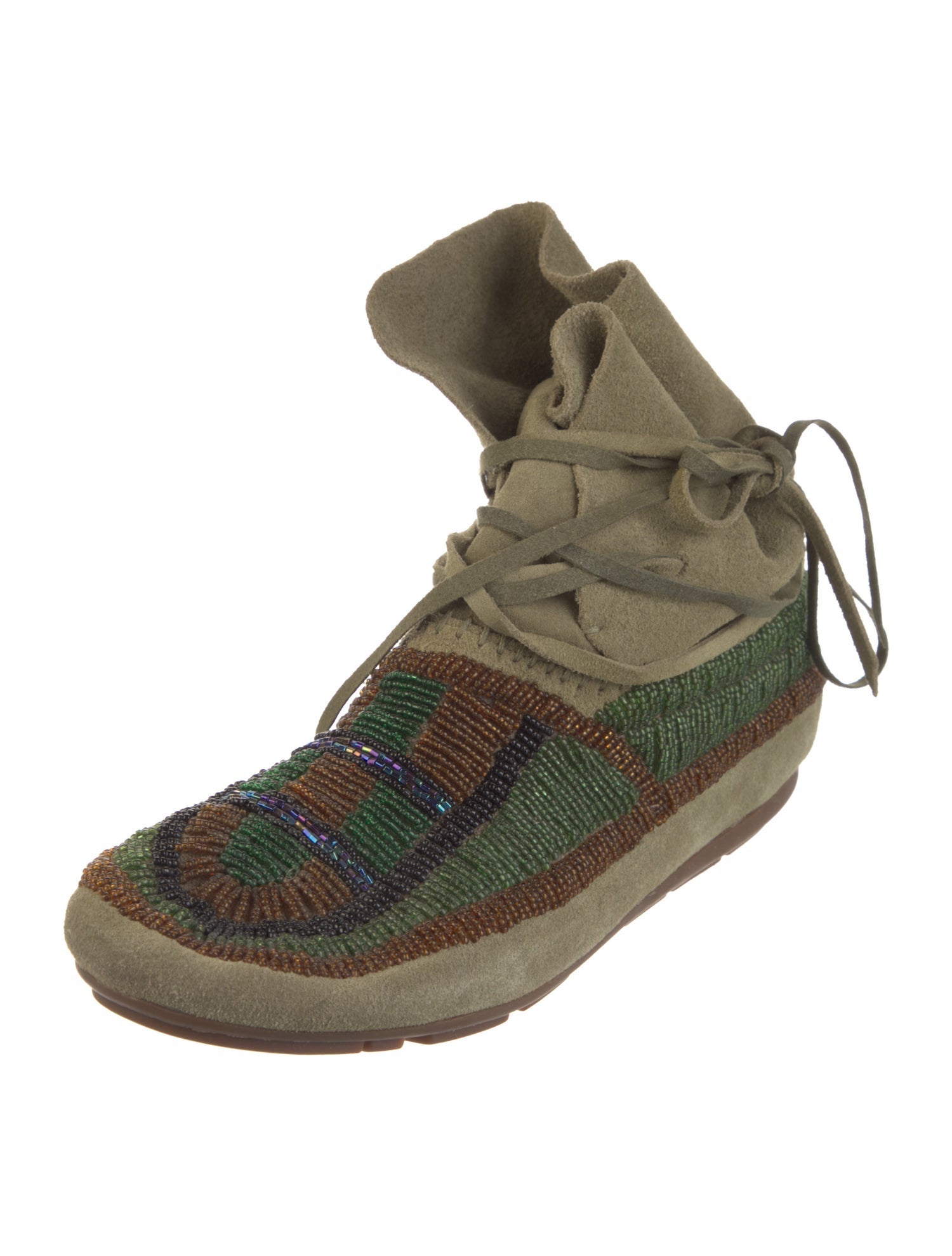 House of Harlow 1960 Printed Beaded Accents Lace-Up Boots