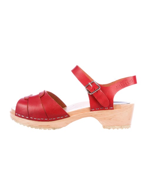 Swedish Hasbeens Leather Ankle-Strap Sandals Red