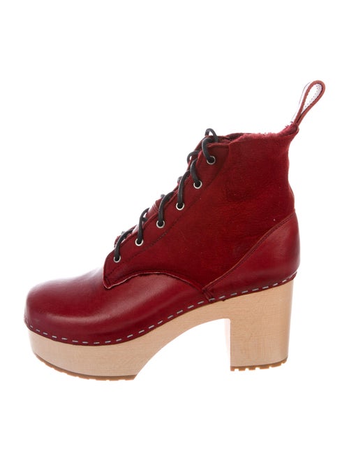 Swedish Hasbeens Suede Lace-Up Boots Red