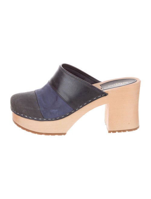 Swedish Hasbeens Suede Colorblock Pattern Mules Bl