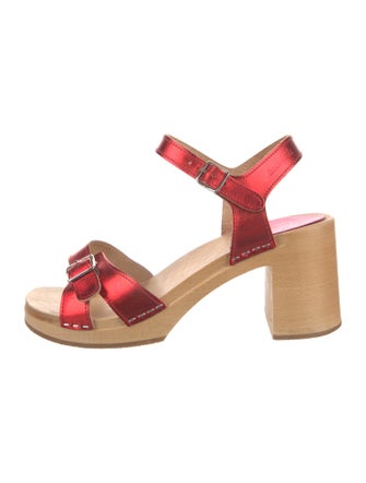 Swedish Hasbeens Leather Cutout Accent Sandals