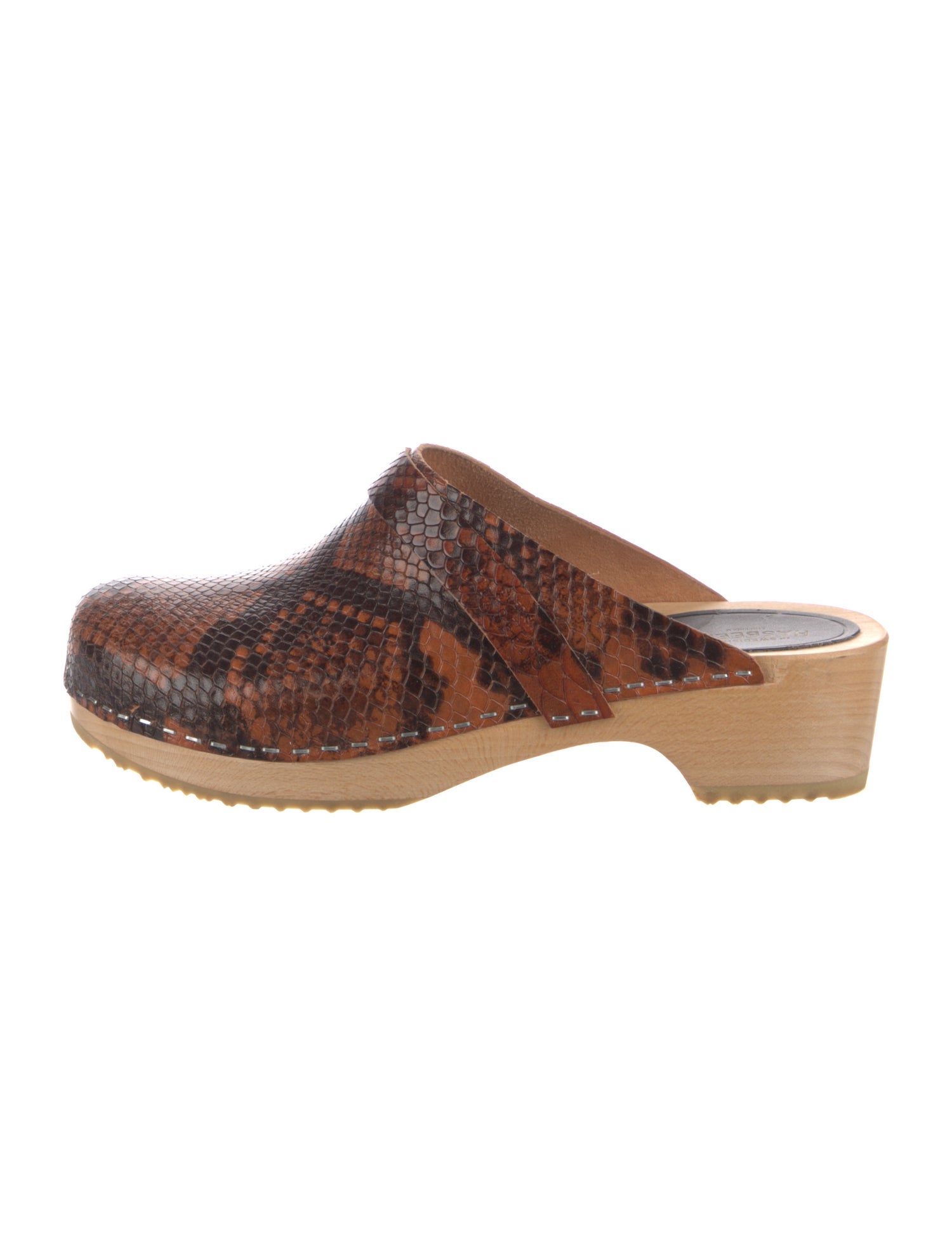 Swedish Hasbeens Embossed Leather Animal Print Mules
