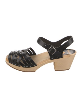 Swedish Hasbeens Leather Leather Trim Embellishment Slingback Sandals