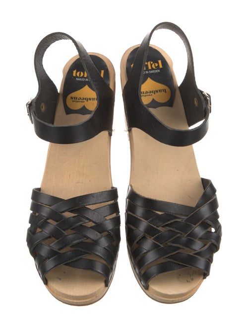 Swedish Hasbeens Leather Leather Trim Embellishment Slingback Sandals