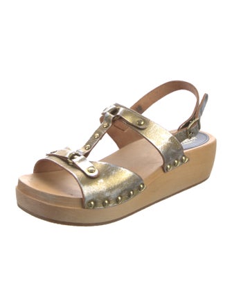 Swedish Hasbeens Leather Studded Accents T-Strap Sandals