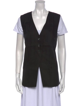 Swedish Hasbeens Silk V-Neck Button-Up Top